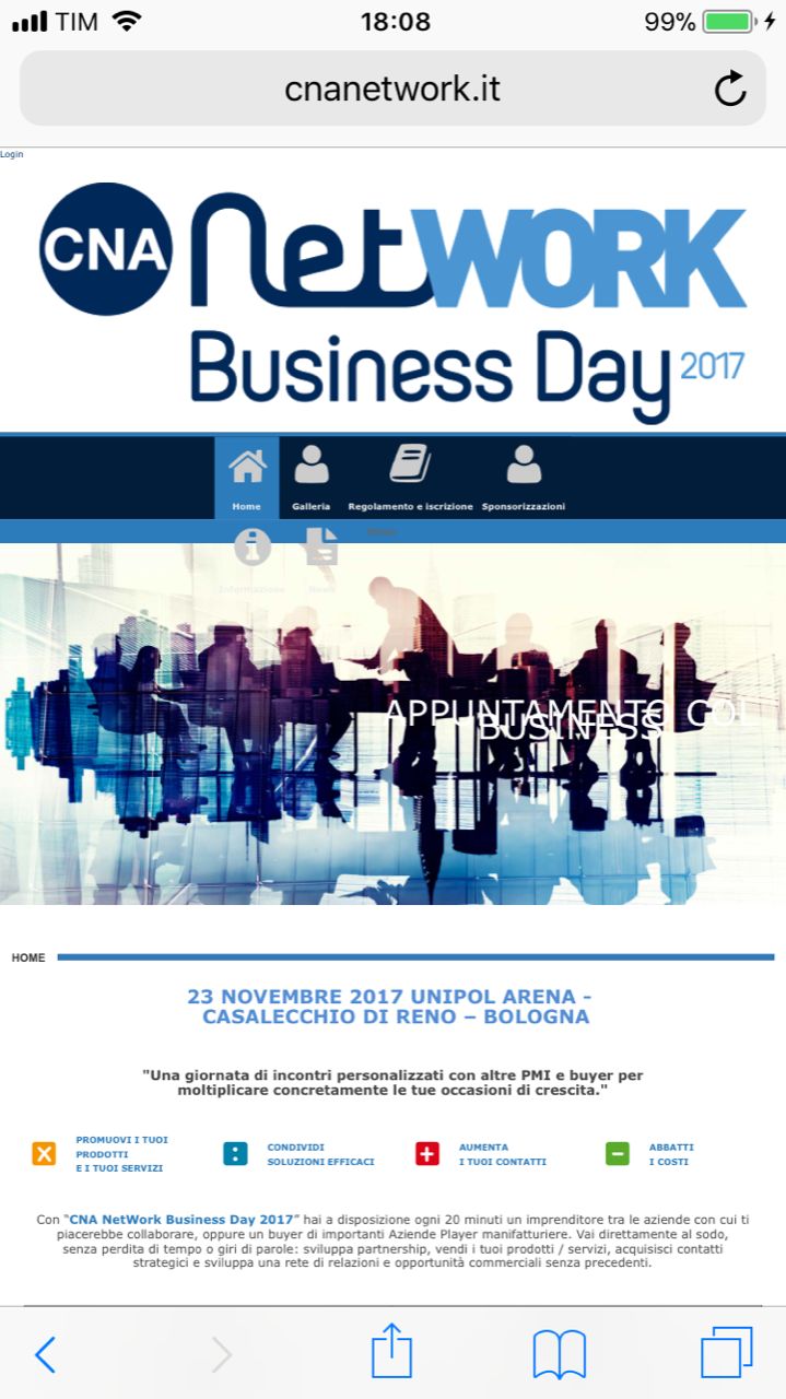 02/11/2017: PRESENTI AL BUSINESS NETWORK CNA del 23/11/2017 UNIPOL ARENA CASALECCHIO 02/11/2017: PRESENTI AL BUSINESS NETWORK CNA del 23/11/2017 UNIPOL ARENA CASALECCHIO